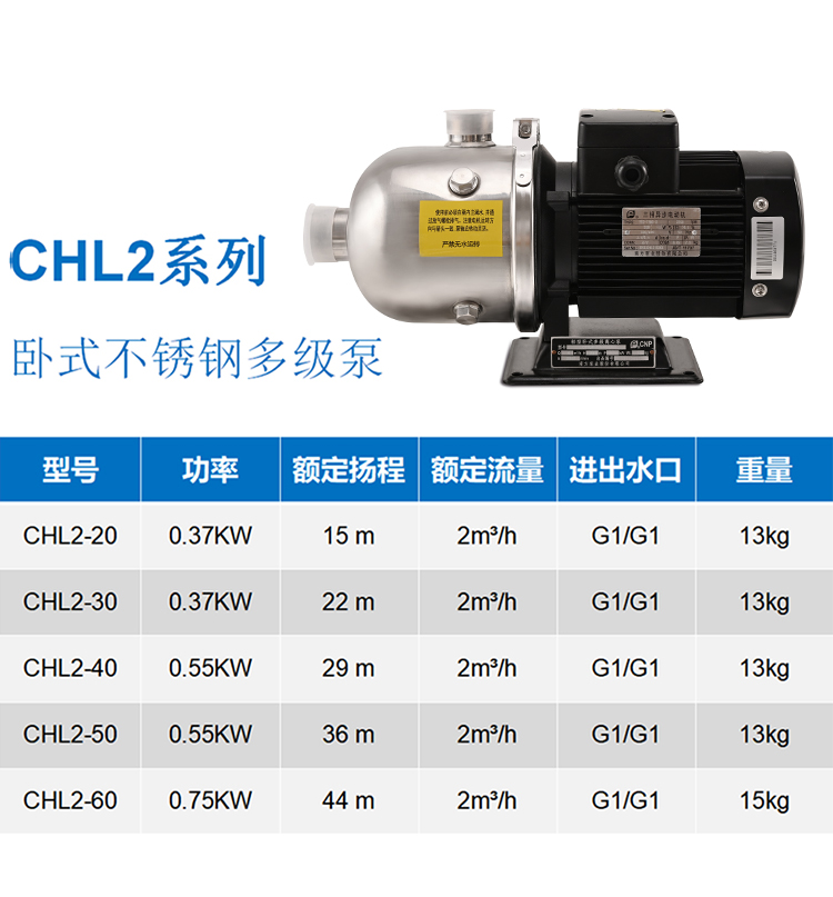 CHL2-60 不锈钢水泵 增压泵 家用卧式多级离心泵 热水循环泵